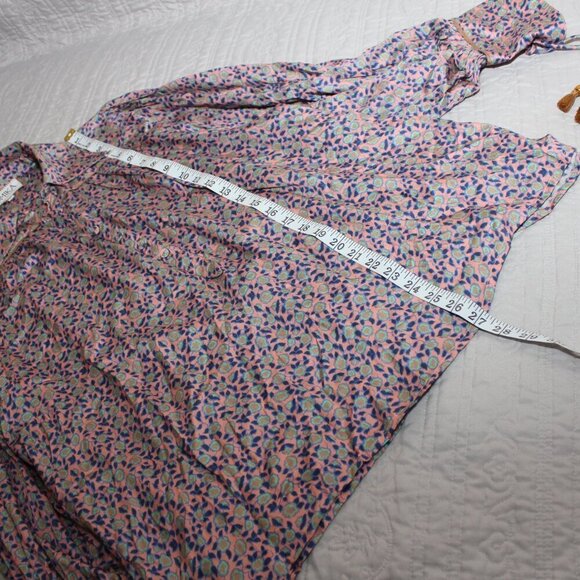 Omika Womens NWOT Printed Blouse Pink Blue Cuff Tassels Boho Peasant Size Large - Picture 8 of 9